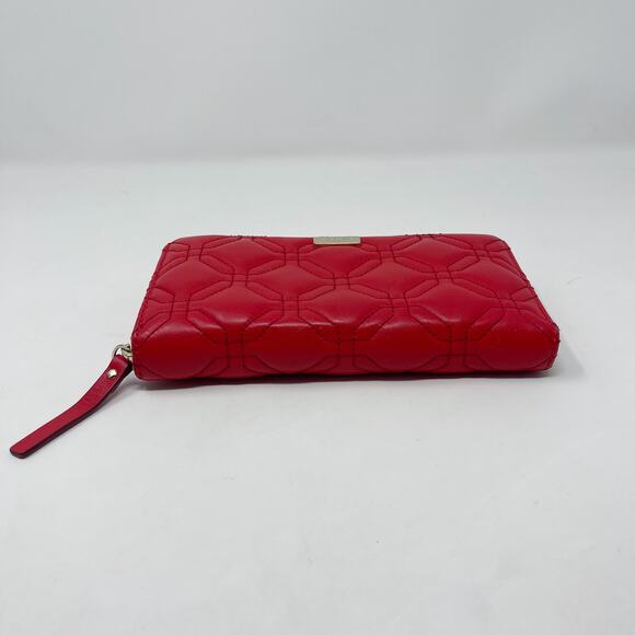 Kate Spade Red Leather Quilted Astor Court Neda Wallet Accordion Zip Around - Picture 3 of 15